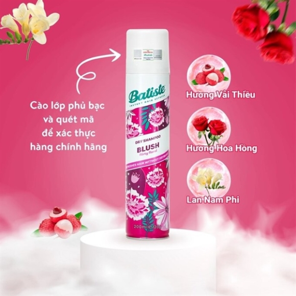 DẦU GỘI KHÔ BATISTE BLUSH HƯƠNG HOA 200ML