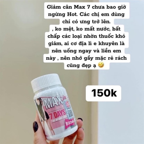 VIÊN UỐNG GIẢM CÂN ĐỀU NGƯỜI MAX SLIM 7DAY THÁI 30V