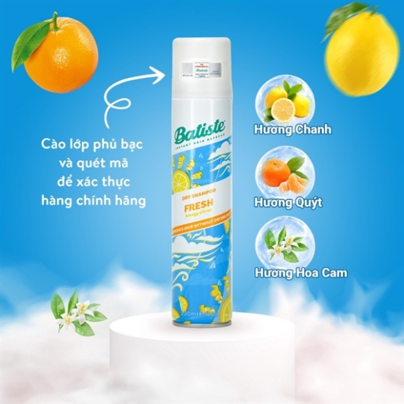 DẦU GỘI KHÔ BATISTE FRESH TƯƠI MÁT 200ML