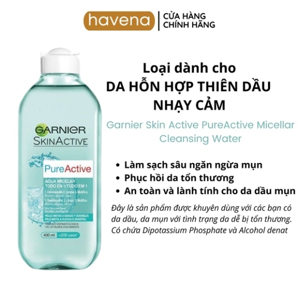 TẨY TRANG GARNIER XANH DA DẦU 400ML